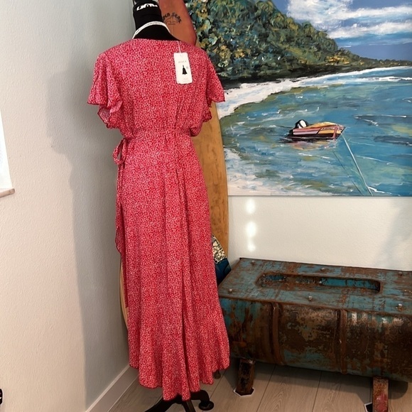 NWT, ZESICA Women's Bohemian Floral Printed Wrap,V-Neck,Short Ruffled Sleeve,XL - Picture 5 of 13